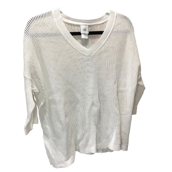Cabi White Mesh Short Sleeve v neck Sweater Womens Small - Picture 1 of 4